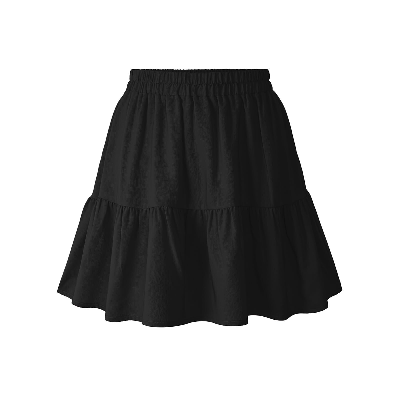 8797 Black Skirt Elastic High Waist Tiered Mini Skirt With Shorts